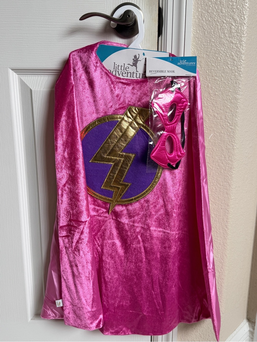 Pink Superhero Cape and Super Hero Mask Costume Halloween Dress Up New